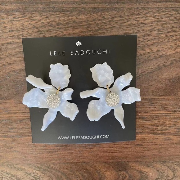 Lele Sadoughi Mother of Pearl Crystal Lily Earrings *NEW* - Picture 2 of 2
